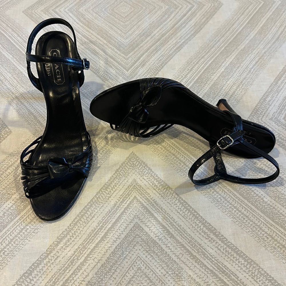 Coach Joelle Black Kid Leather Strappy Bow Heels Size 7.5